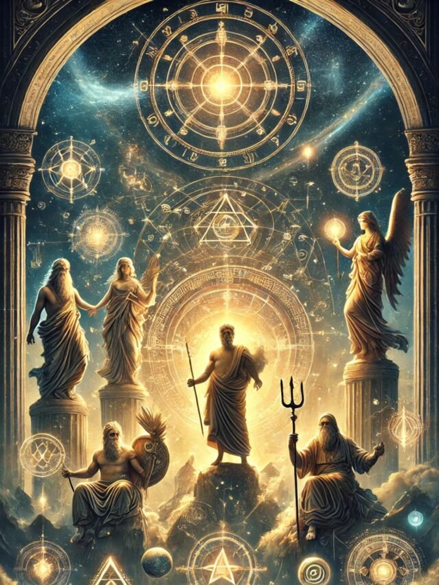 Illustration showing famous Greek gods and mythological characters