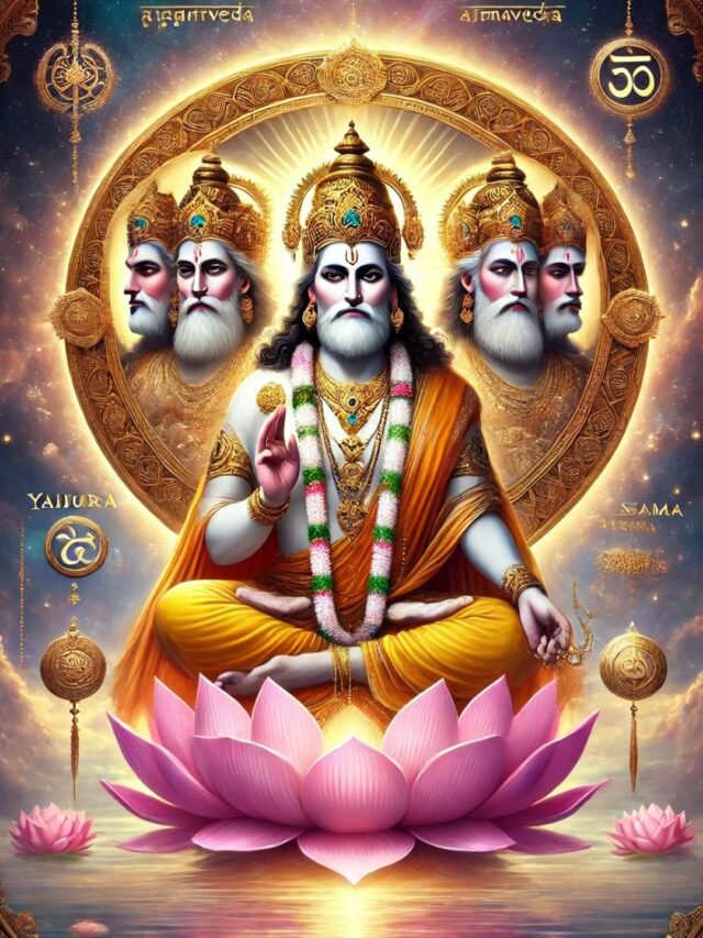 Image of Lord Brahma with four faces representing creation, knowledge, and Vedas