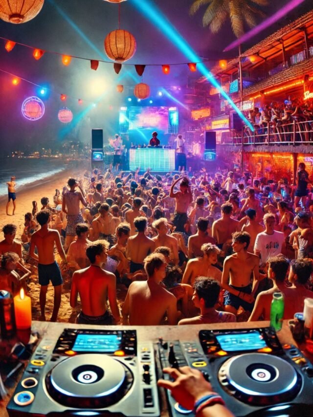 Group of youth partying at Baga beach nightlife in Goa