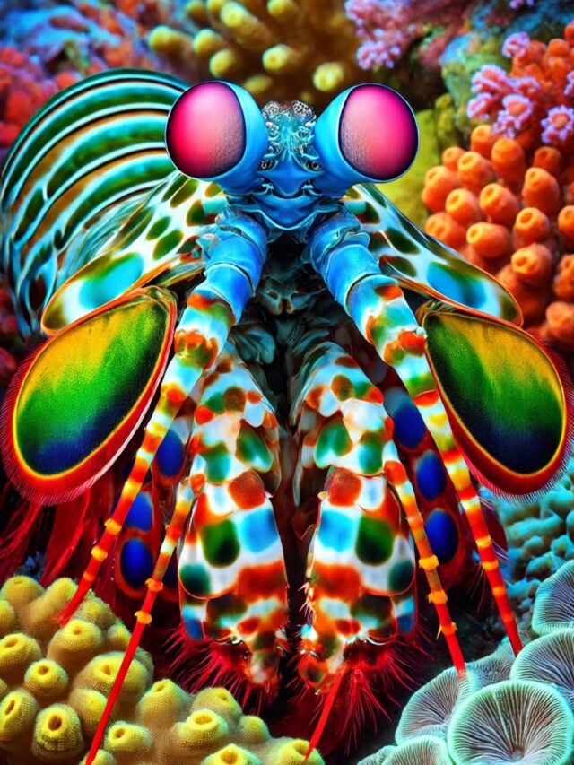 Colorful mantis shrimp showcasing its powerful and unique compound eyes