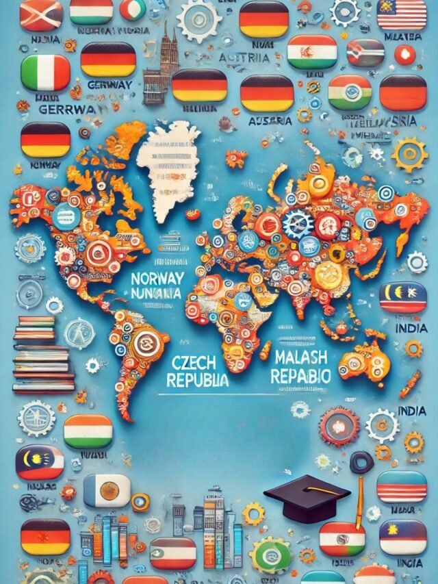 World map highlighting top affordable countries for engineering education