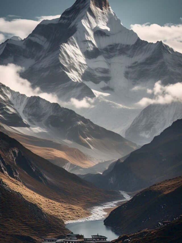 Scenic view of snow-covered mountain peaks and natural landscapes
