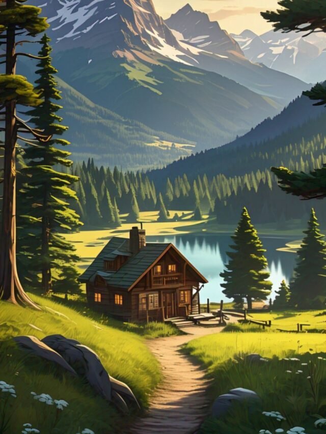 A stunning sunrise over a tranquil Himalayan mountain valley covered in snow and mist.