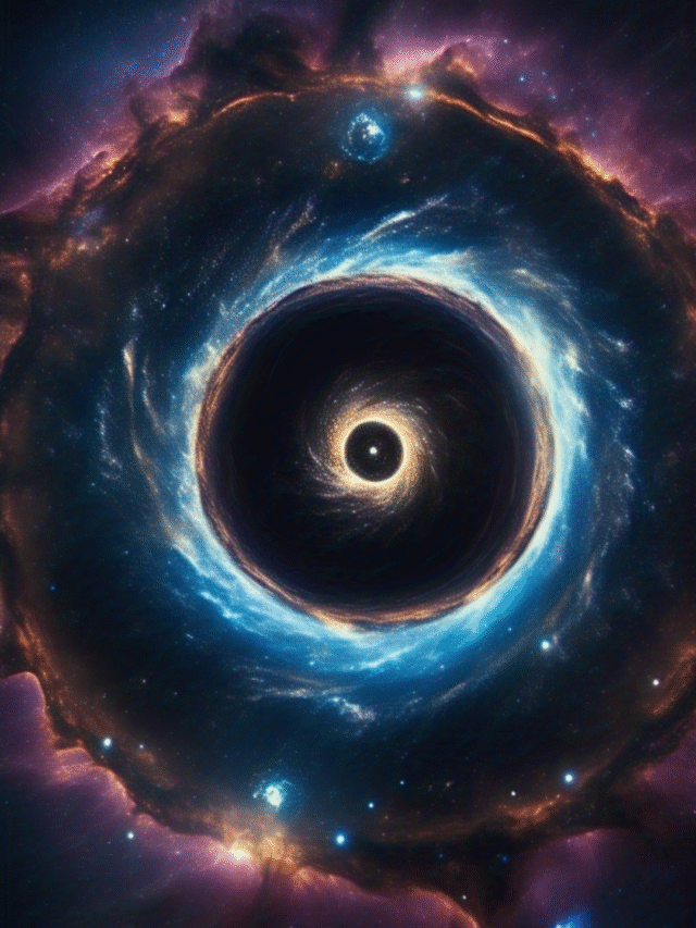 A powerful black hole in deep space emitting a jet of energy, illuminated by the universe's oldest known light