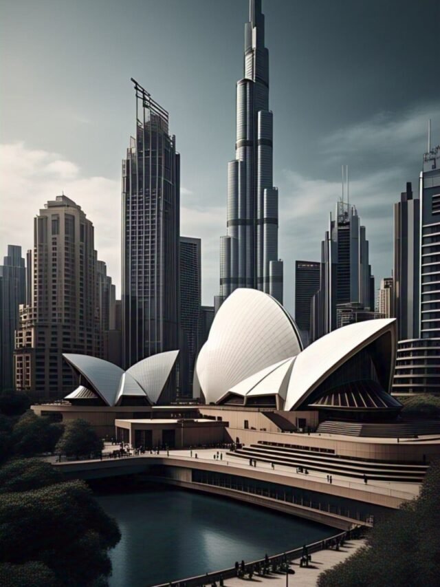 Image showing famous controversial buildings around the world with unique or bizarre designs.