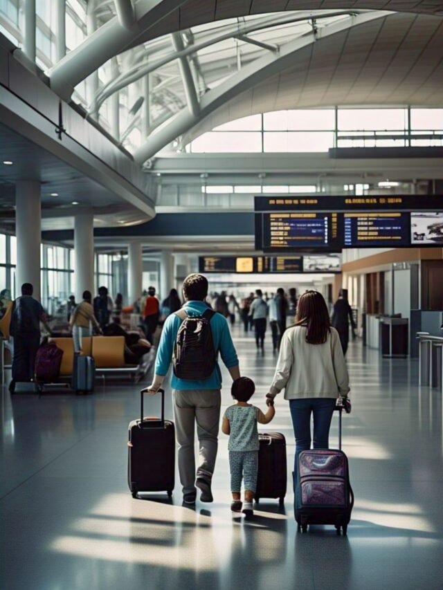 Kids enjoying a play zone at a modern international airport