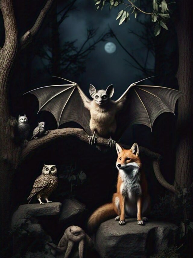 Collection of popular nocturnal animals active during the night