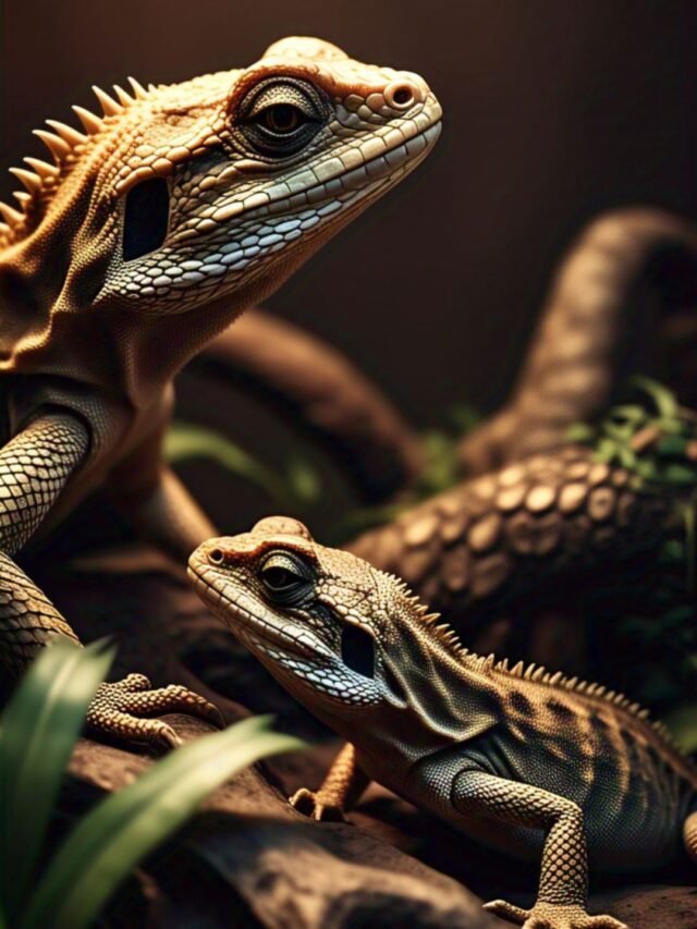 Different reptiles showing unique defense tactics like camouflage, blood squirting, and hood flaring