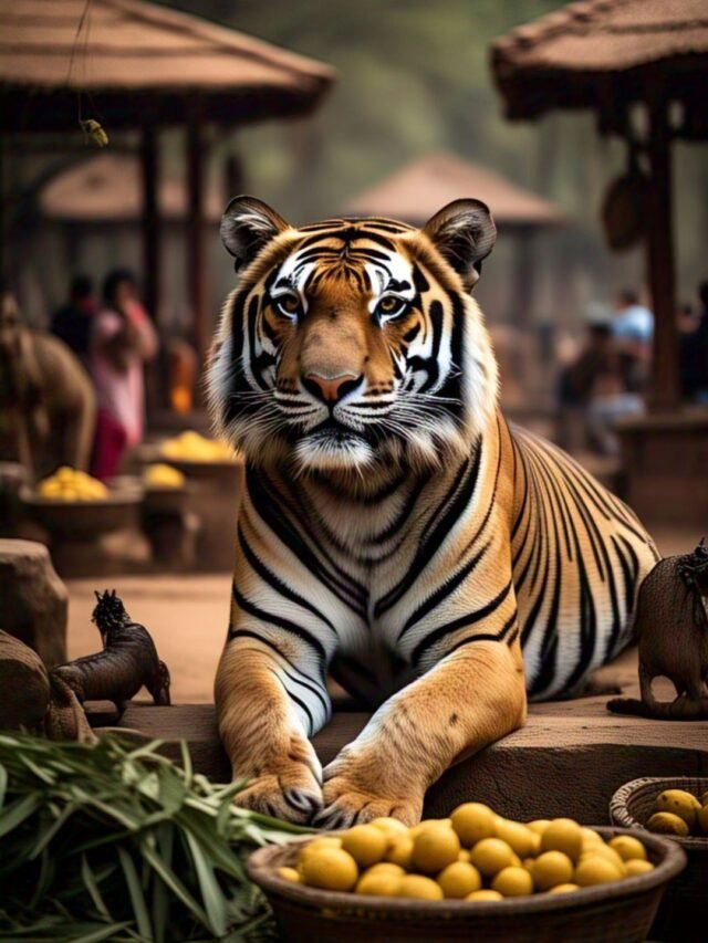 A majestic Bengal tiger walking through the forest during an Indian wildlife safari