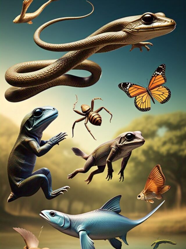 A flying snake gliding between trees using its body to soar through the air