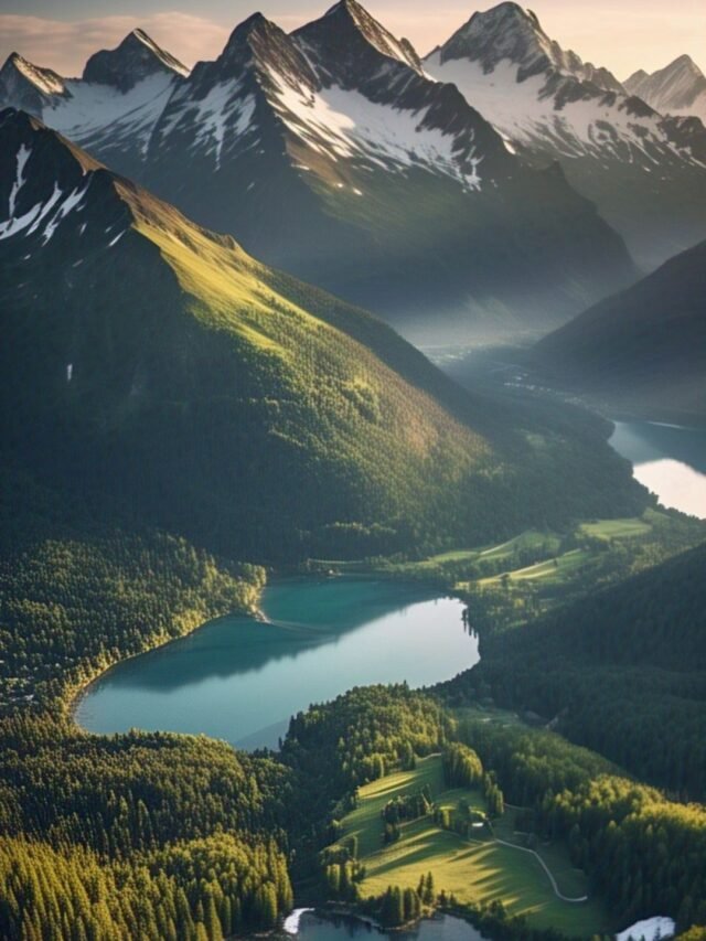 Scenic view of a beautiful mountain range with snow, valleys, and sky
