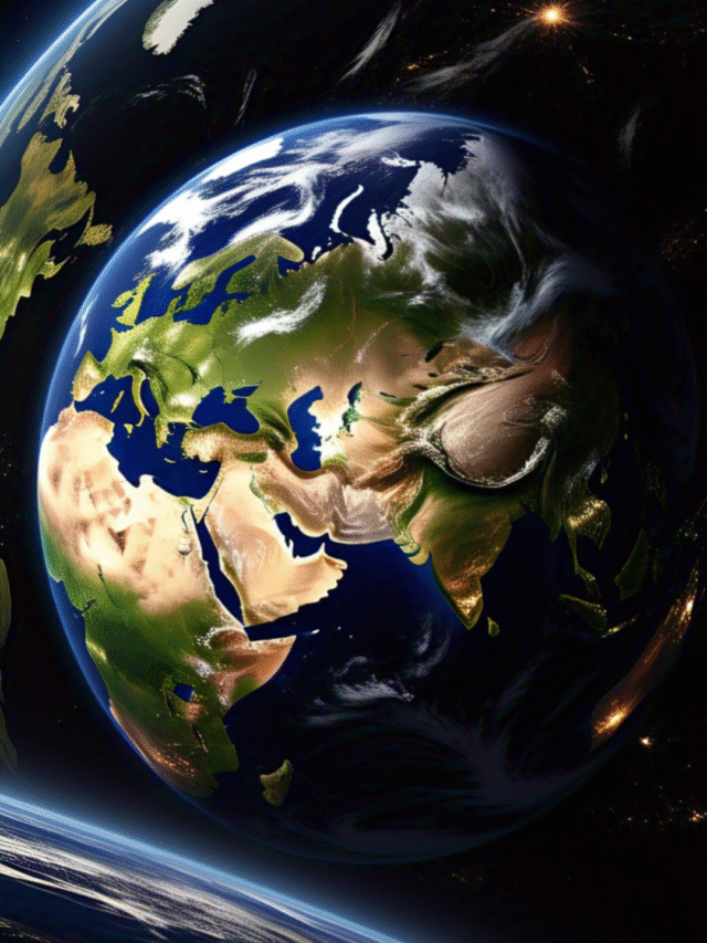 A breathtaking satellite image of Earth taken by NASA, showing natural wonders like oceans, deserts, mountains, and clouds.