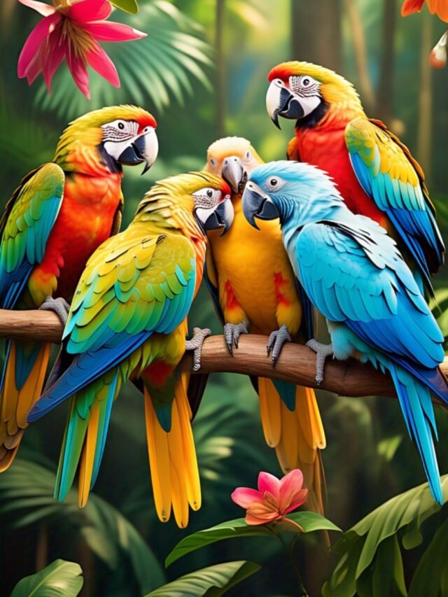 Colorful parrot sitting on a branch, looking intelligent and alert