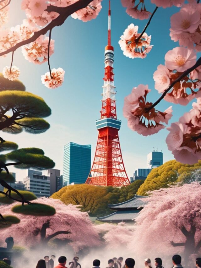 Scenic view of famous tourist attractions in Japan including Mount Fuji and Tokyo Tower