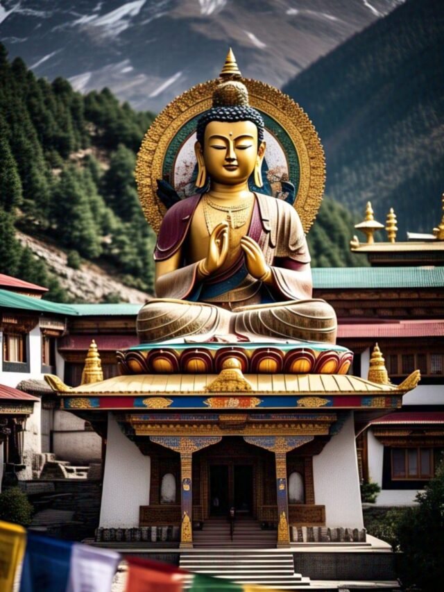 Sacred pilgrimage and meditation sites in the Indian Himalayas with temples, monasteries, and stunning mountain views