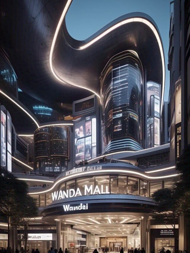 Exterior view of Wanda Mall in China showcasing futuristic space-inspired design