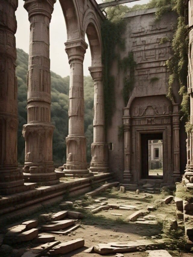 A collage showing ancient ruins, mythical cities, and destroyed historical wonders lost to time.