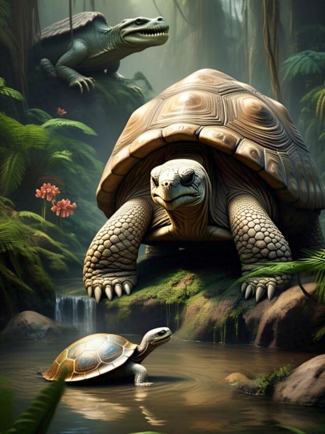 A collage of ancient animals like jellyfish, horseshoe crab, and turtles that are older than dinosaurs