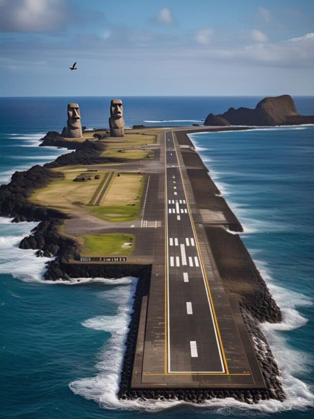 A collage of dangerous airports worldwide with risky runways in mountains, oceanside, and remote areas.