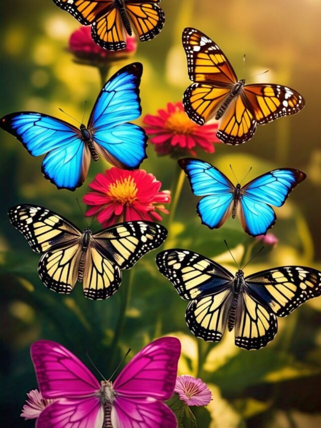 A vivid blue Morpho butterfly with shimmering wings in the Amazon rainforest
