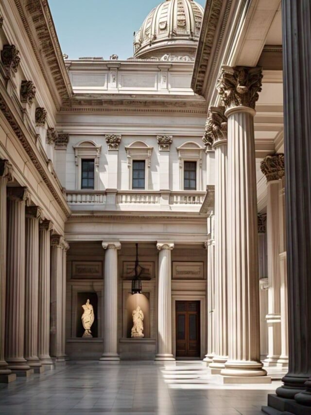 A collage of the world’s most iconic and beautiful museums including the Louvre, Vatican, and Hermitage