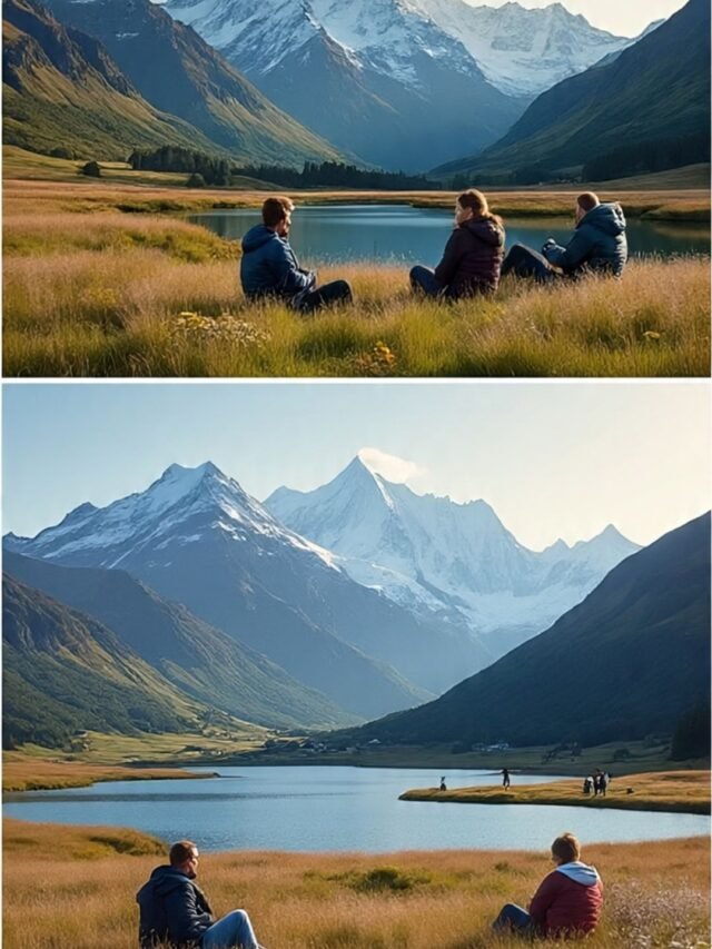 A scenic view of a peaceful countryside or mountain landscape representing a relaxed lifestyle in top countries like Iceland, Finland, and New Zealand.
