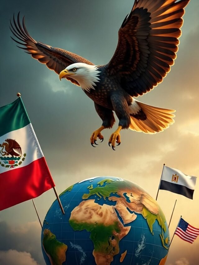 Flags of different countries with eagle symbols representing strength and freedom