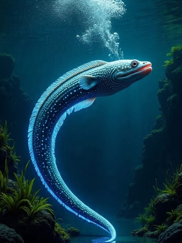 Electric eel swimming underwater in the Amazon, generating electricity