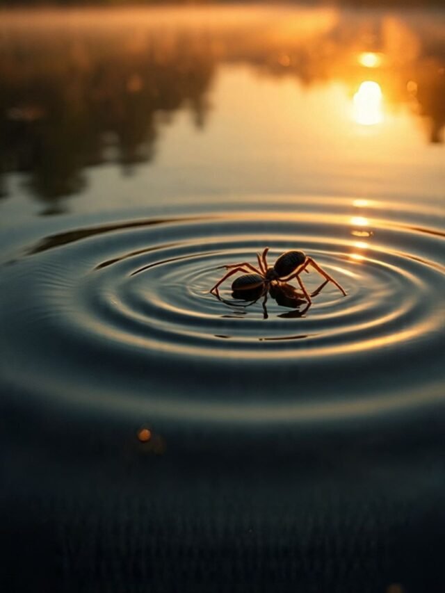 A spider swimming gracefully across the surface of water