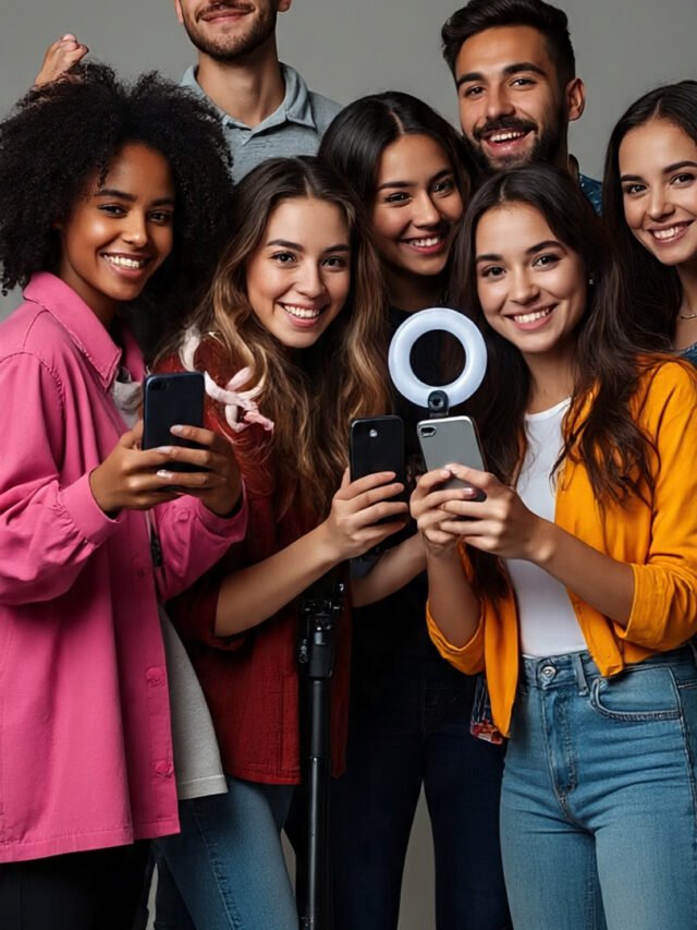 Group of friends happily participating in a fun viral social media challenge.