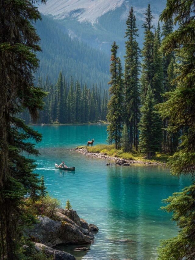 Scenic view of Canada’s national parks featuring mountains, lakes, forests, waterfalls, and wildlife