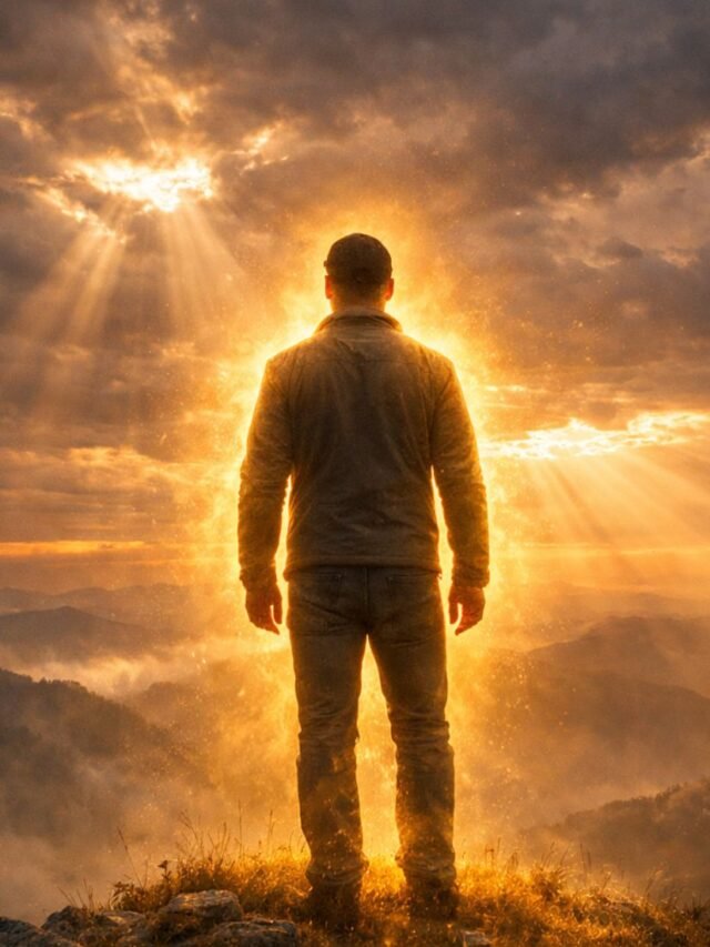Person surrounded by soft golden divine light symbolizing God’s protection and spiritual presence