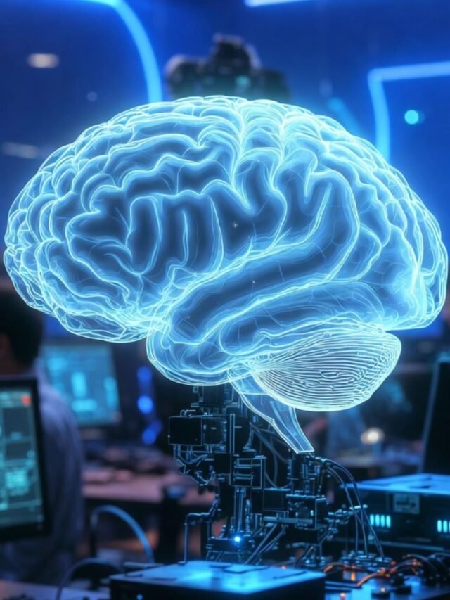 Futuristic AI brain interface representing Gemini 3 Deep Think solving complex exam questions