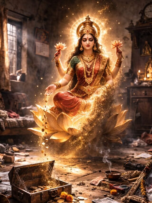 Goddess Lakshmi Leaving Home Symbolizing Loss of Wealth