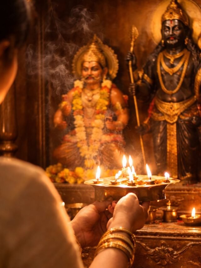 Indian woman sweeping house floor on Saturday morning in traditional home