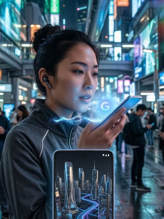 Smartphone showing Google Maps with Gemini AI voice interaction feature on screen