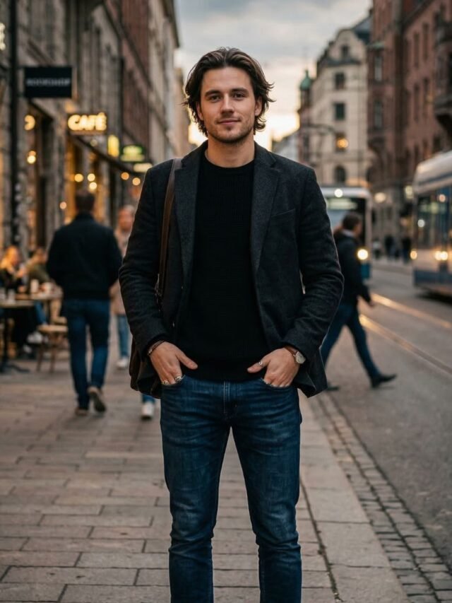 A person standing with hands in their pants pockets, showing calm and confident body language linked to personality traits