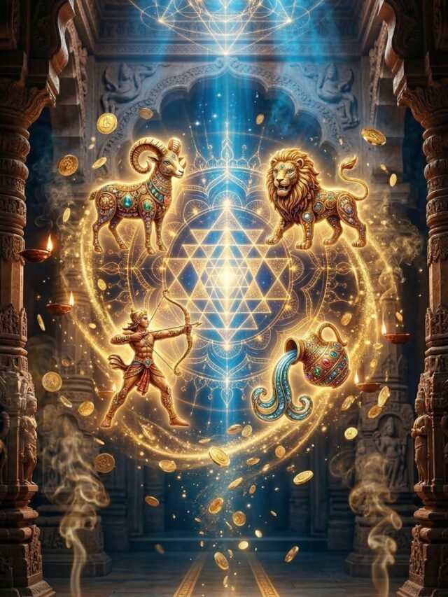 Astrology concept image showing Siddhi Yoga influence on four zodiac signs predicted to receive sudden money gains on March 17, 2026.