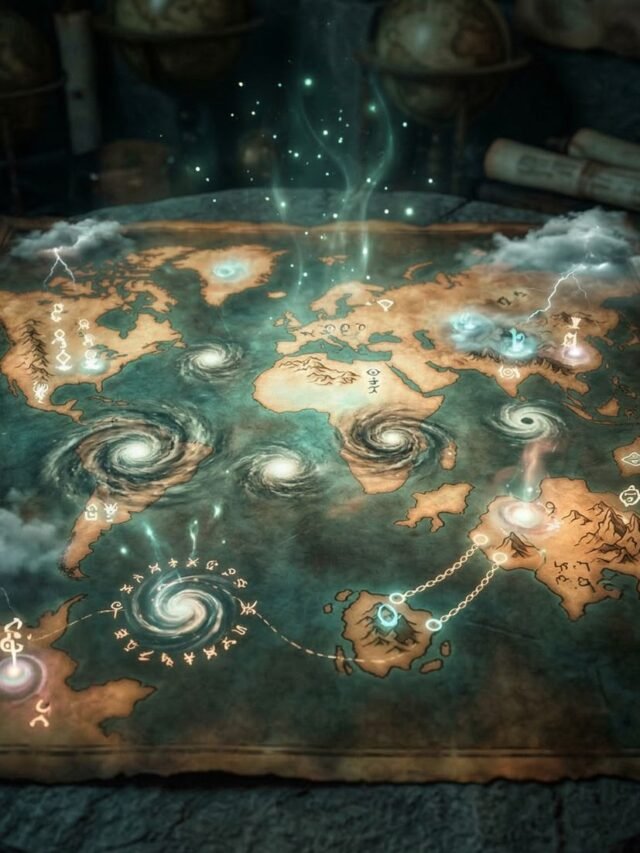 Dark, mysterious world map showing Earth’s most unexplained places