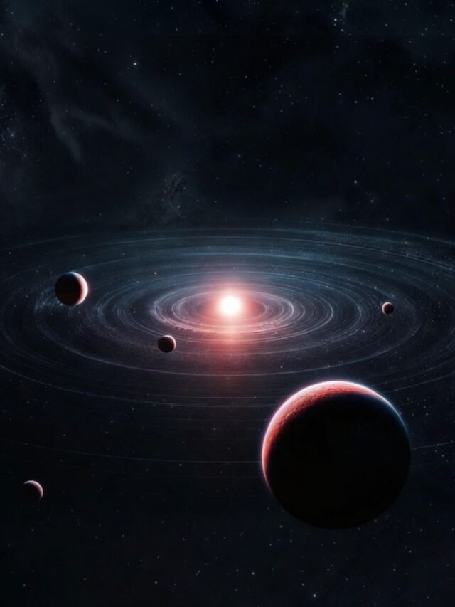 Illustration of a quiet red dwarf star in the solar neighborhood with planets orbiting it, highlighting its potential to support life.