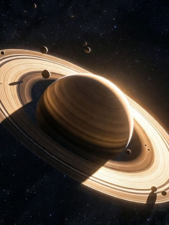 Saturn in space with its rings and newly discovered moons, increasing the planet’s total moon count to 285