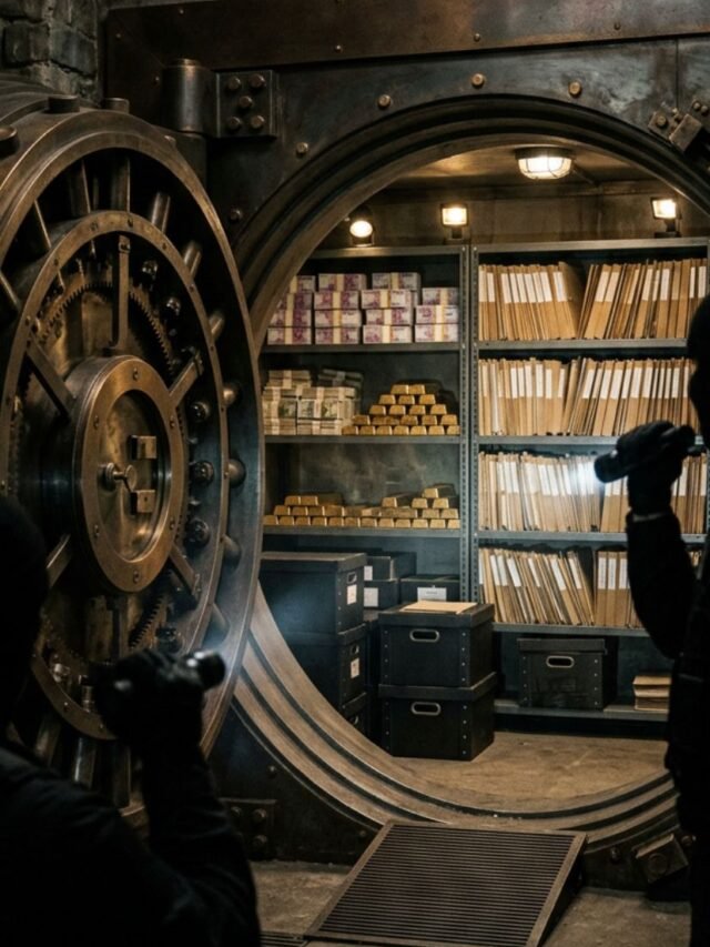Secretive Swiss bank vault symbolizing hidden wealth, confidential accounts, and global financial secrecy