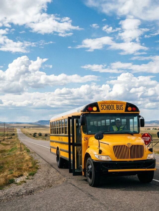 Bright yellow school bus parked on road in daylight