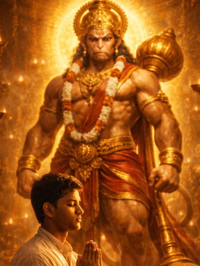 Devotional image representing the spiritual power and importance of reciting Hanuman Chalisa for peace, strength, and protection.