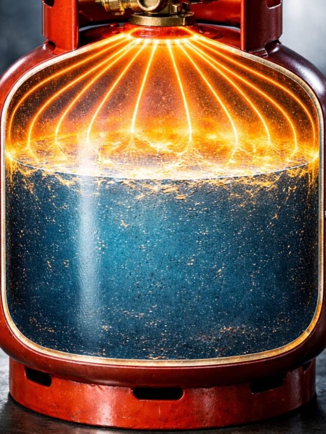 Red LPG gas cylinder with dome-shaped top placed clearly, showing the rounded upper design used for pressure safety