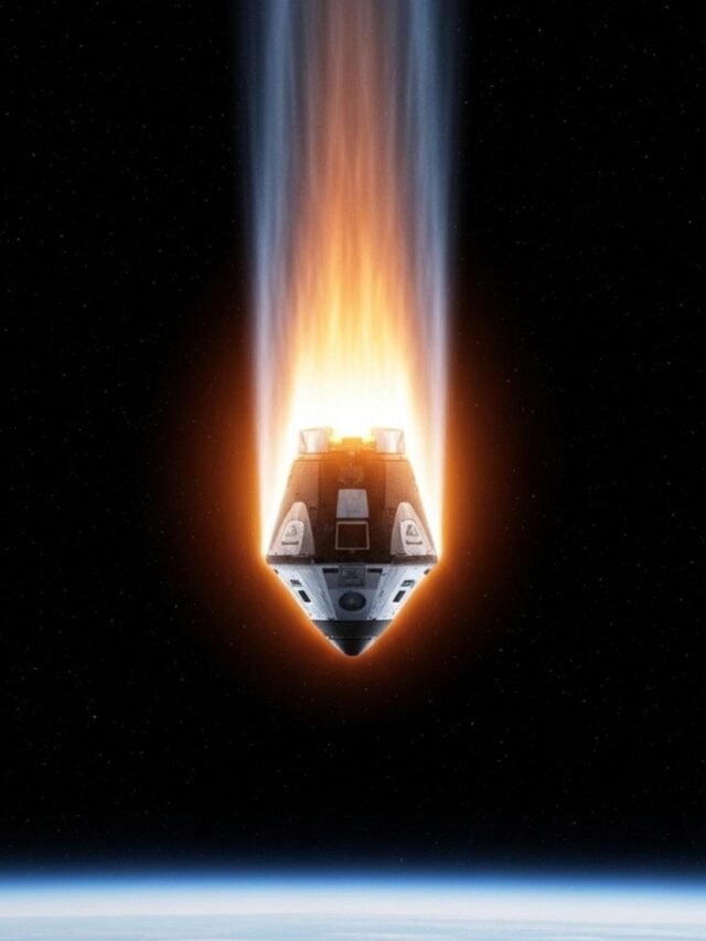 Artemis-2 mission capsule returning to Earth from space at high speed with glowing atmosphere and dramatic space background