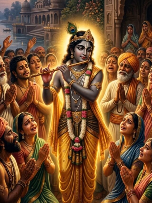 Divine scene showing Krishna and devotees willing to sacrifice everything for him