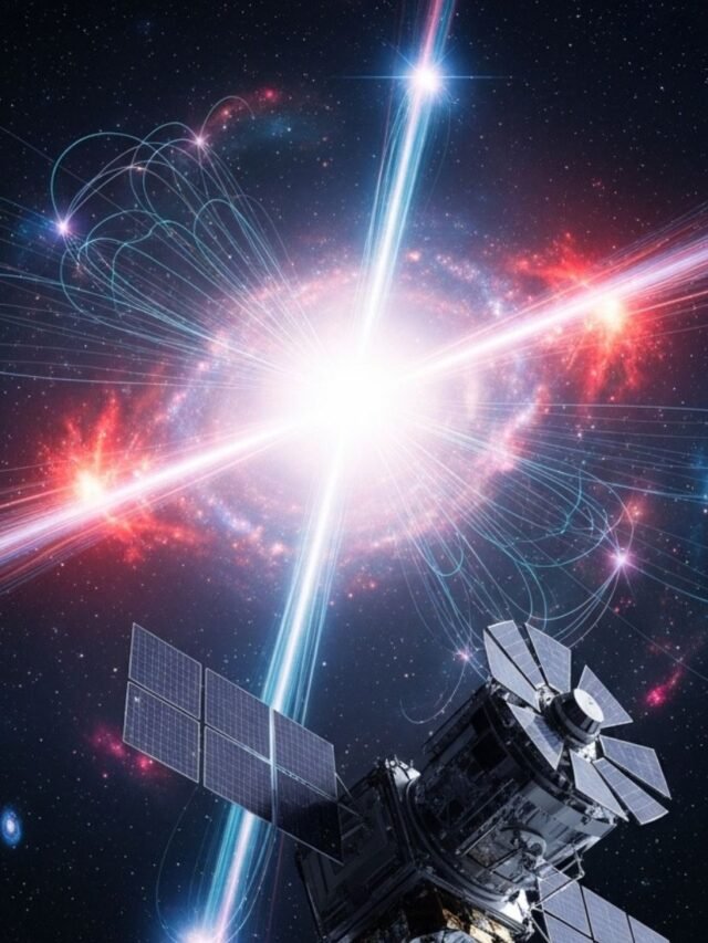 Artist concept of Einstein Probe detecting a mysterious new stellar explosion in deep space