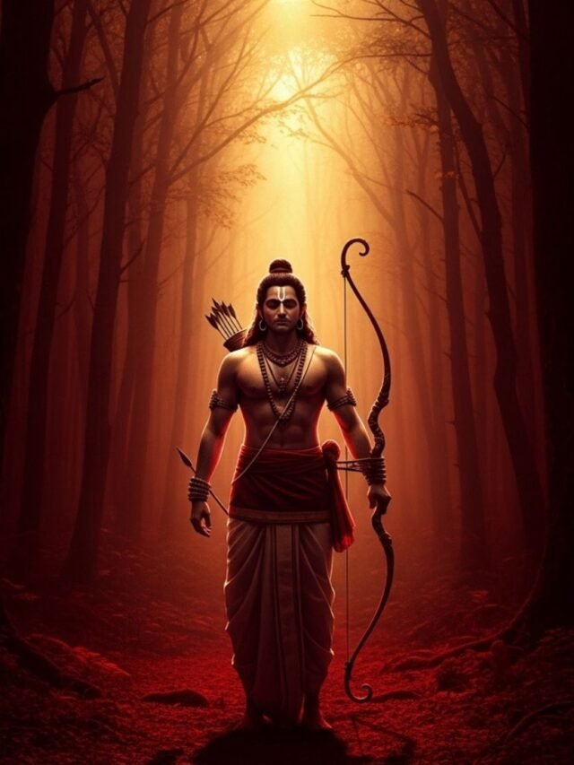 Eklavya, standing in the forest with a bow, symbolizing talent, sacrifice, and injustice in the Mahabharata