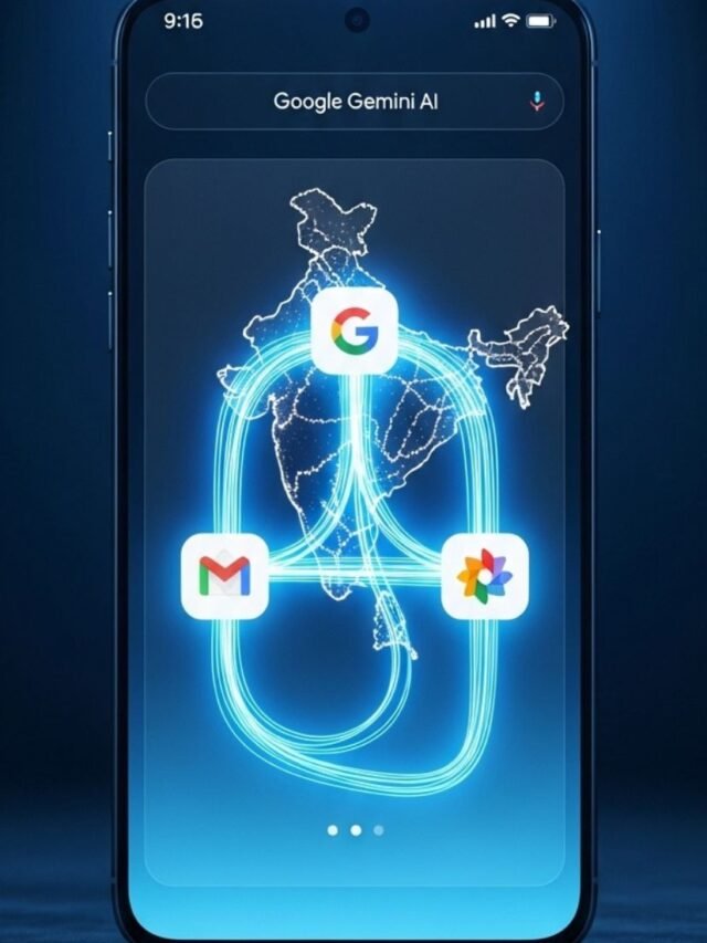 Google Gemini AI accessing Gmail emails and Google Photos on a smartphone screen in India